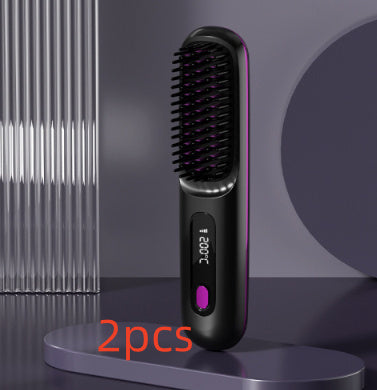 Pettine per capelli lisci 2 in 1, spazzola lisciante per capelli wireless, riscaldamento rapido, arricciacapelli portatile, ricarica USB