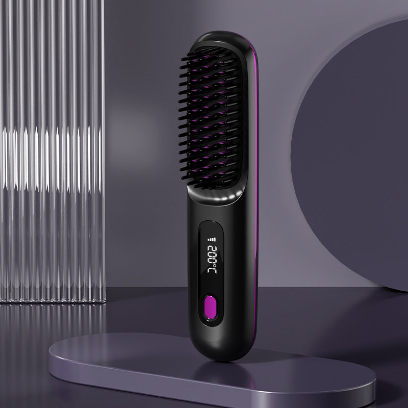 Pettine per capelli lisci 2 in 1, spazzola lisciante per capelli wireless, riscaldamento rapido, arricciacapelli portatile, ricarica USB