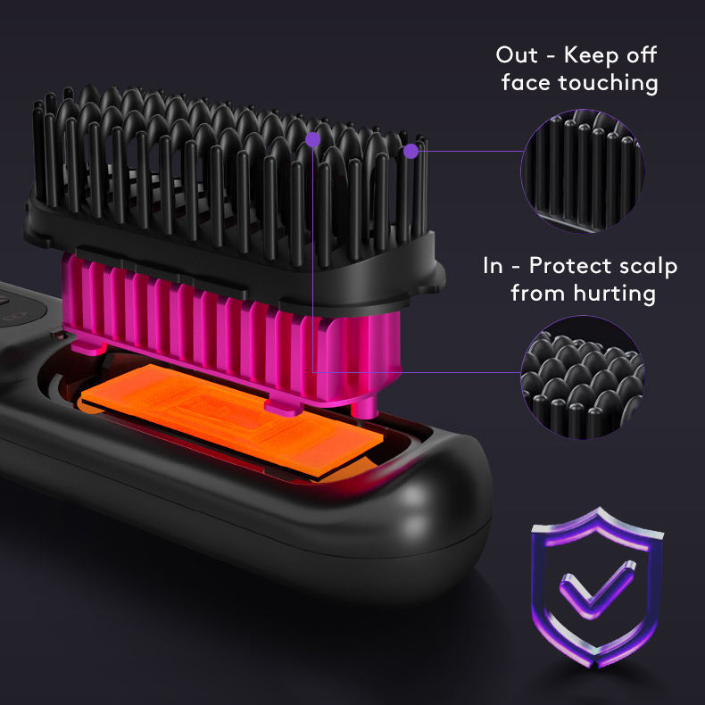 Pettine per capelli lisci 2 in 1, spazzola lisciante per capelli wireless, riscaldamento rapido, arricciacapelli portatile, ricarica USB