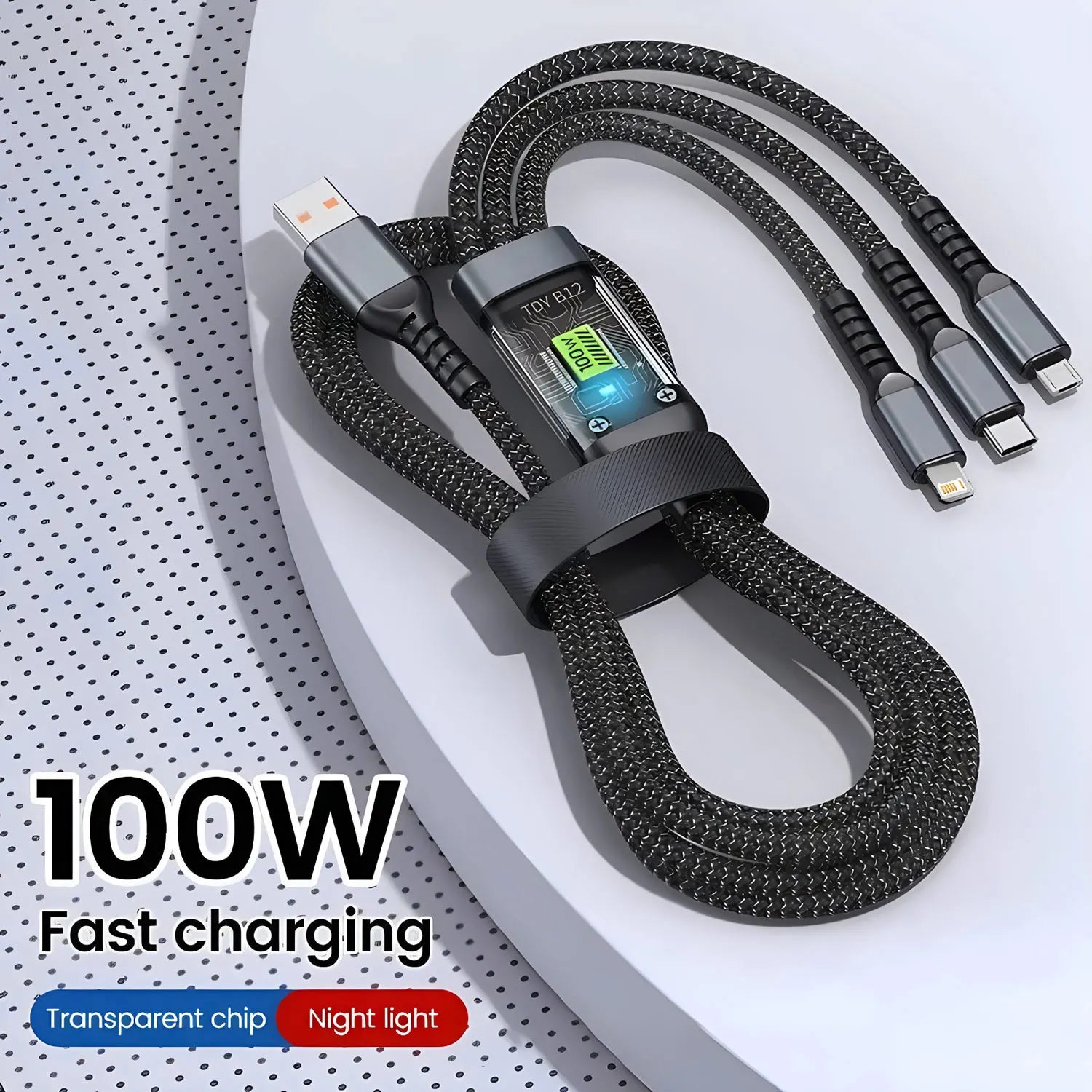 Cavo di ricarica rapida da 100 W, cavo multi-caricatore in nylon intrecciato, adattatore universale 3 in 1 per cavo di ricarica multiplo USB con micro USB di tipo C