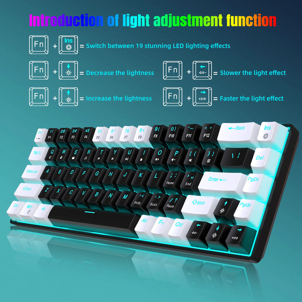 Tastiera meccanica ergonomica a 68 tasti con retroilluminazione RGB LED, Switch blu