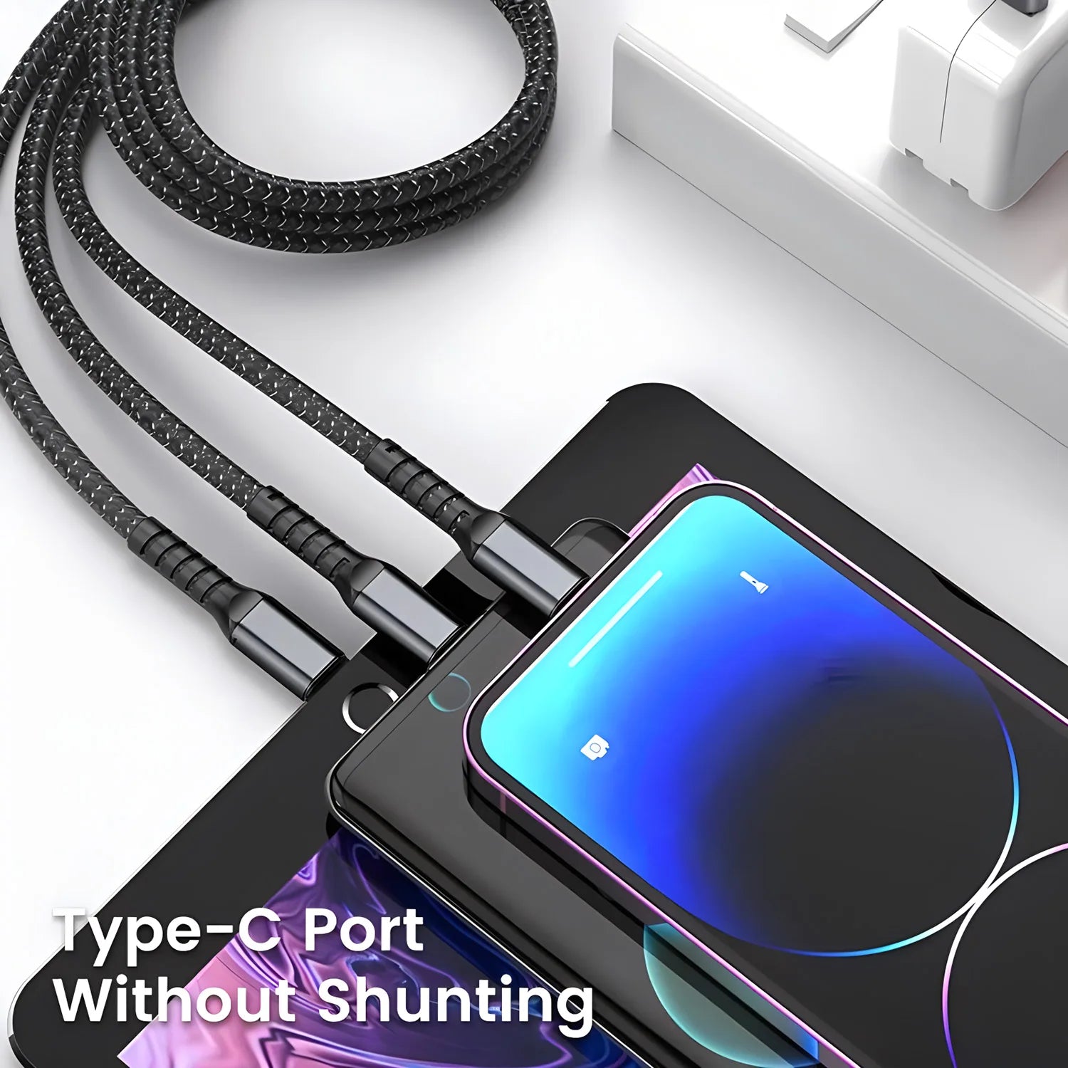 Cavo di ricarica rapida da 100 W, cavo multi-caricatore in nylon intrecciato, adattatore universale 3 in 1 per cavo di ricarica multiplo USB con micro USB di tipo C