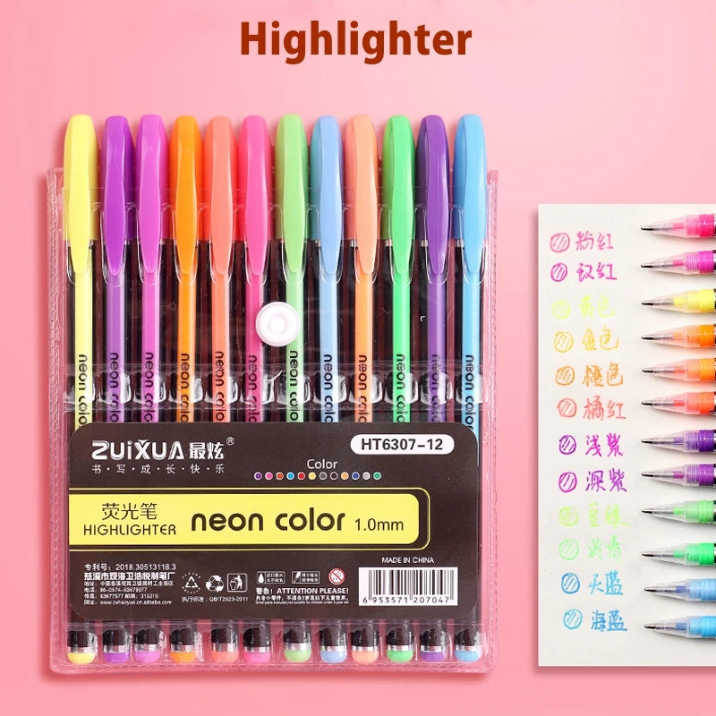 12/24Pcs Metallic Glitter Colors Gel Pens & Pen Refills For School Office Adult Coloring Book Journals Drawing Art Markers