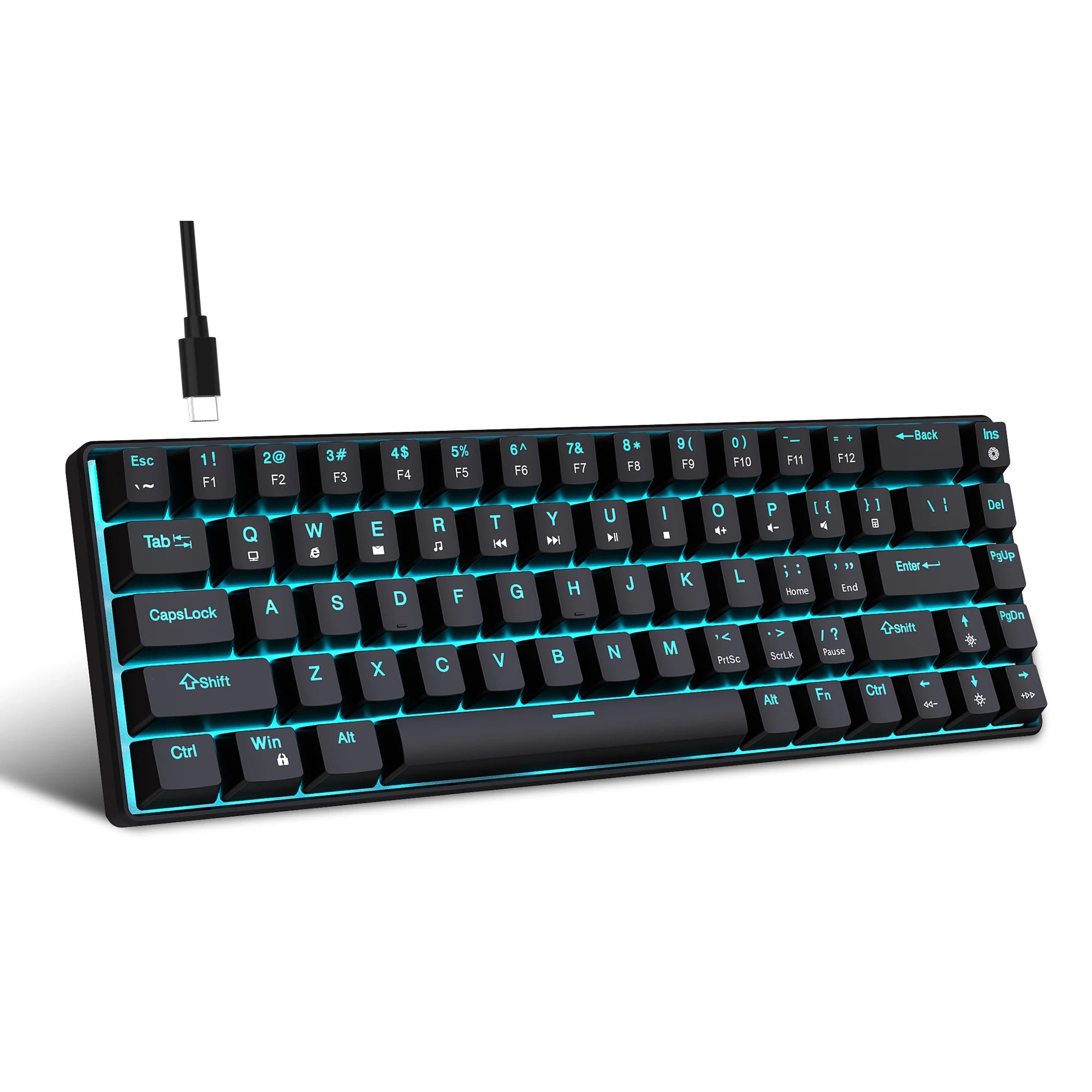 Tastiera meccanica ergonomica a 68 tasti con retroilluminazione RGB LED, Switch blu