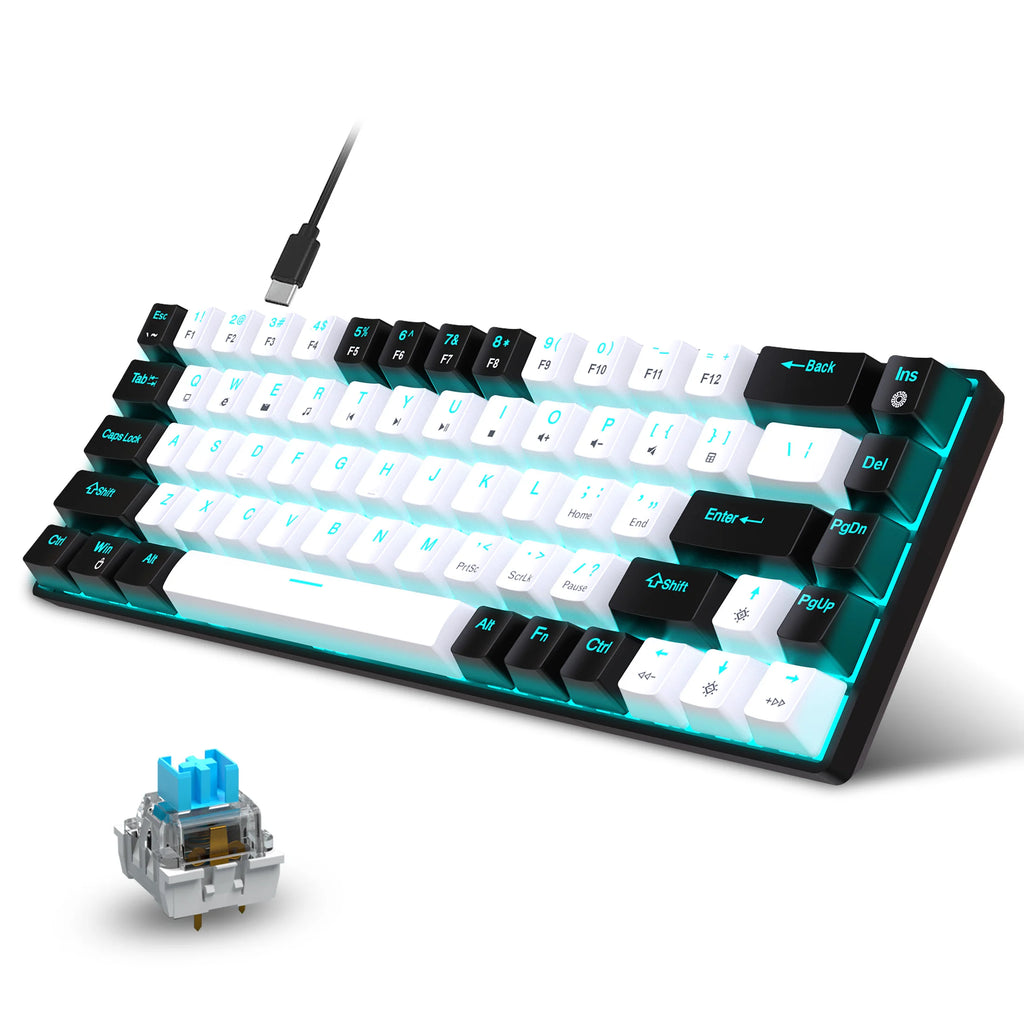 Tastiera meccanica ergonomica a 68 tasti con retroilluminazione RGB LED, Switch blu