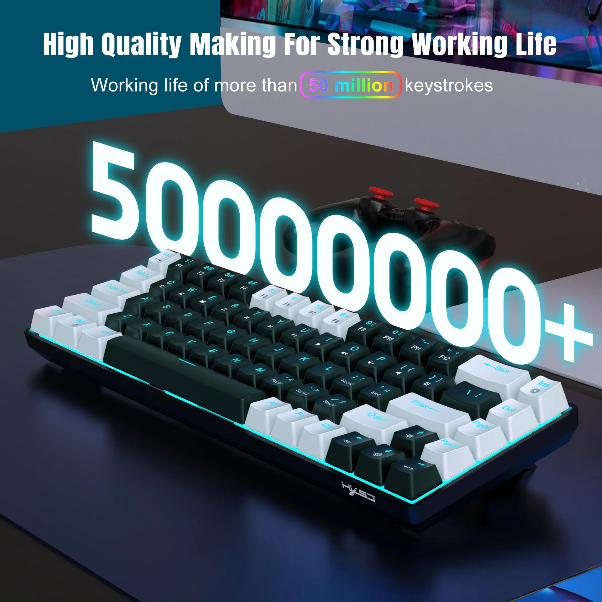 Tastiera meccanica ergonomica a 68 tasti con retroilluminazione RGB LED, Switch blu