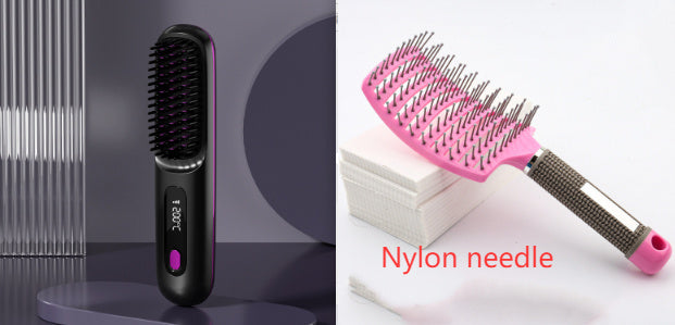 Pettine per capelli lisci 2 in 1, spazzola lisciante per capelli wireless, riscaldamento rapido, arricciacapelli portatile, ricarica USB
