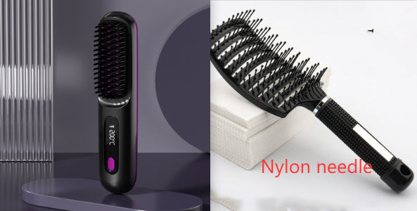 Pettine per capelli lisci 2 in 1, spazzola lisciante per capelli wireless, riscaldamento rapido, arricciacapelli portatile, ricarica USB