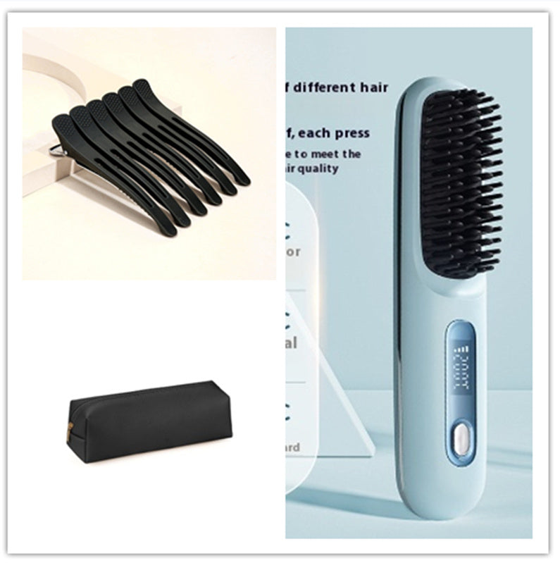 Pettine per capelli lisci 2 in 1, spazzola lisciante per capelli wireless, riscaldamento rapido, arricciacapelli portatile, ricarica USB
