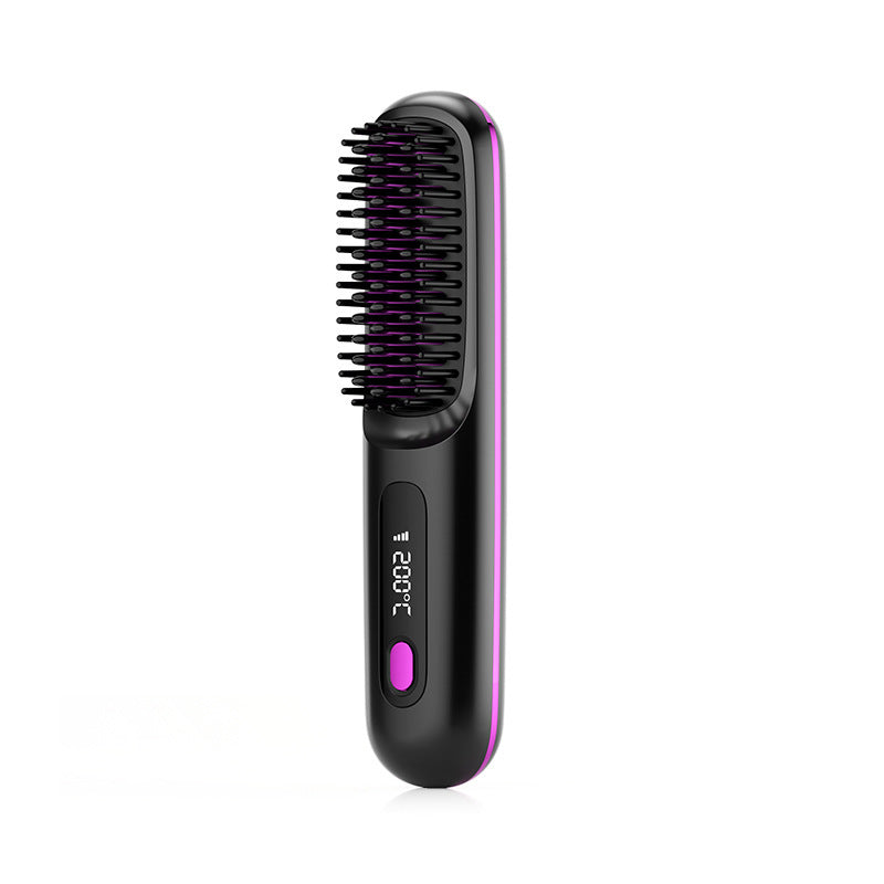 Pettine per capelli lisci 2 in 1, spazzola lisciante per capelli wireless, riscaldamento rapido, arricciacapelli portatile, ricarica USB