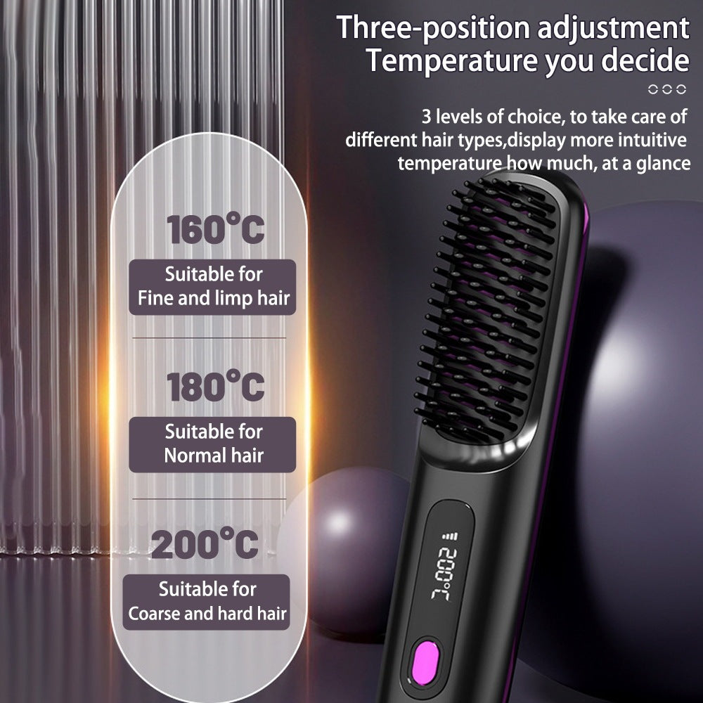 Pettine per capelli lisci 2 in 1, spazzola lisciante per capelli wireless, riscaldamento rapido, arricciacapelli portatile, ricarica USB